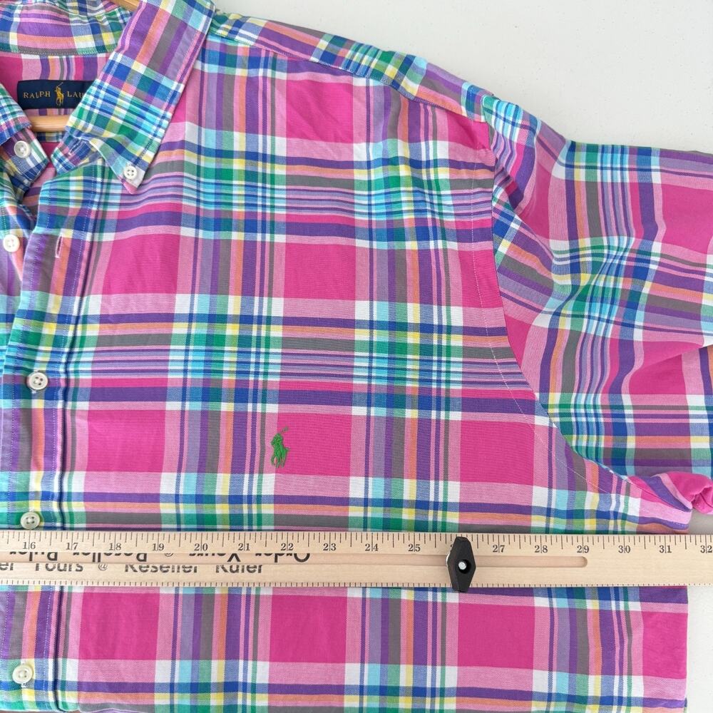 Ralph Lauren Shirt Men 3XL Tall Pink Plaid Oxford Button Down Long Sleeve - Picture 9 of 9